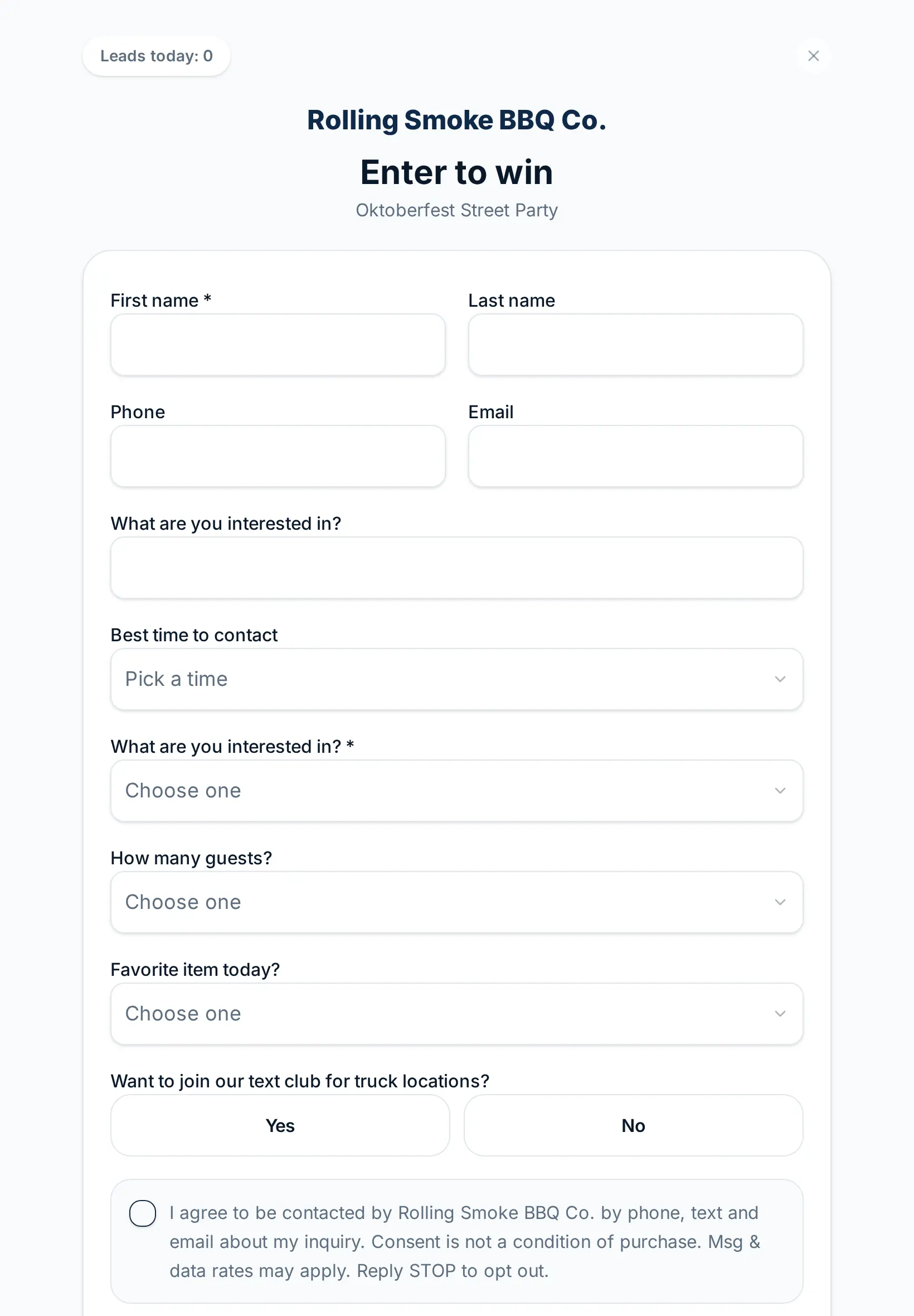 BoothCatch tablet kiosk sign-up form for an event